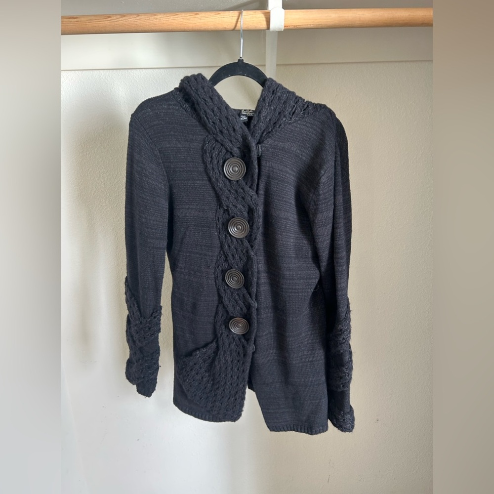 Covelo Boho Witchy Black Knit Cardigan with Button Detail